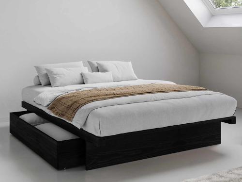 black japanese storage wooden bed frame without headboard