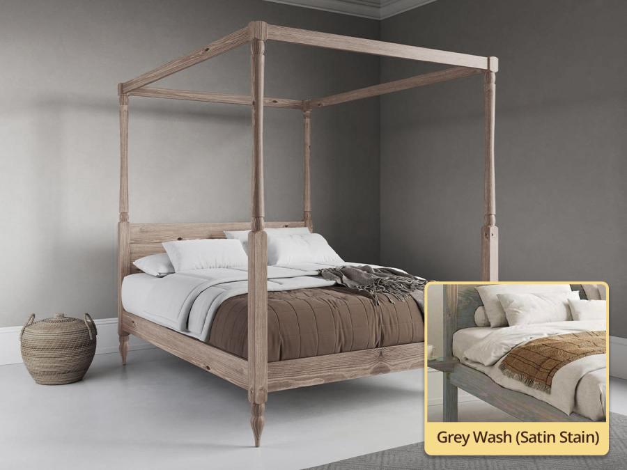 grey wash four poster wooden country bed frame by get laid beds