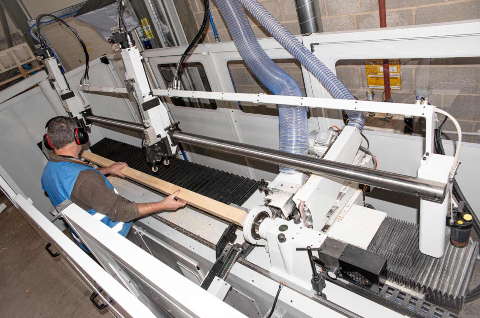 working on machine